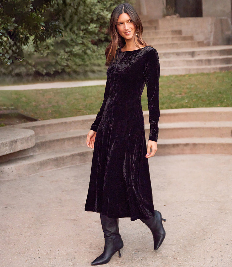 Black Kate Velvet Midi Dress Karen Kane