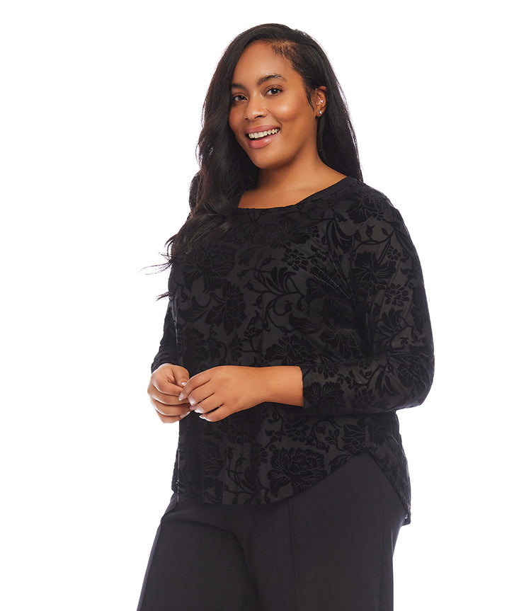 Plus Size Velvet Burnout Shirttail Top