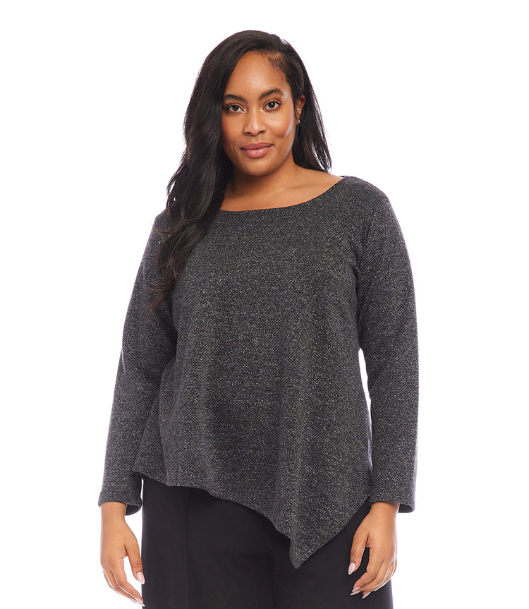 Plus Size Long Sleeve Metallic Asymmetric Top