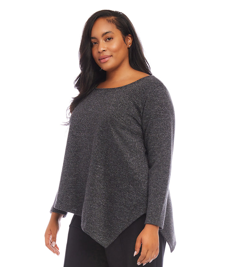 Plus Size Long Sleeve Metallic Asymmetric Top