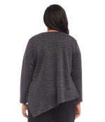 Plus Size Long Sleeve Metallic Asymmetric Top