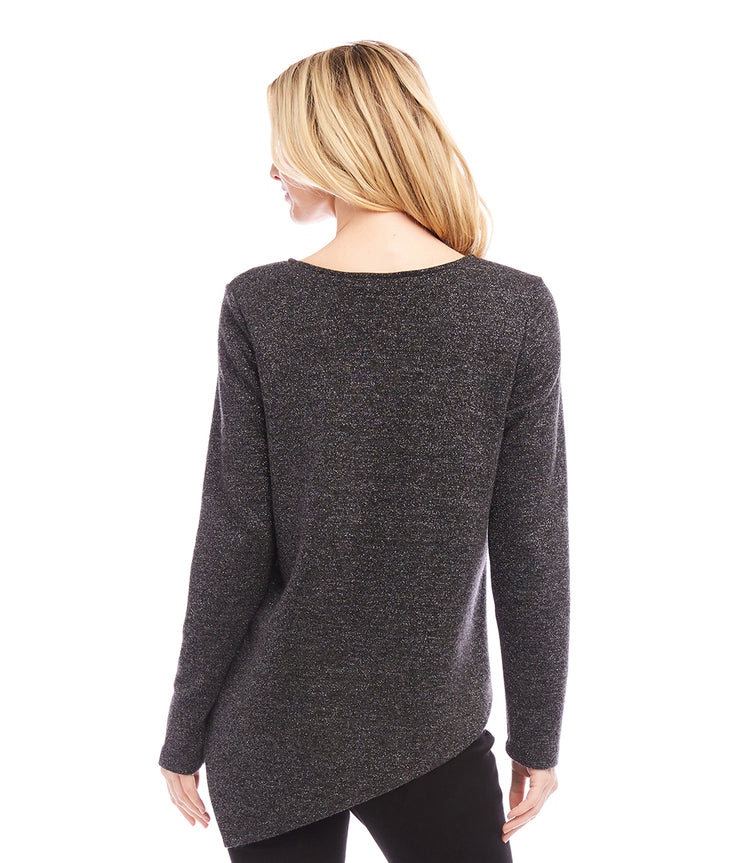 Long Sleeve Metallic Asymmetric Top