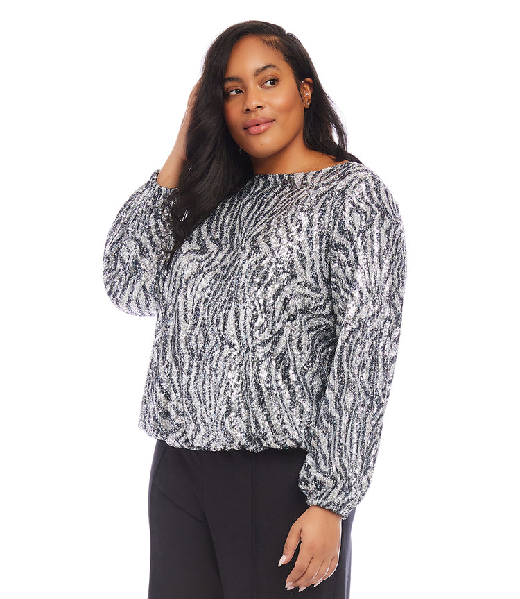 Plus Size Sequin Boatneck Top