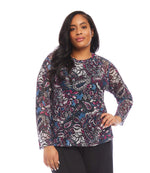 Plus Size Long Sleeve Paisley Crewneck Top