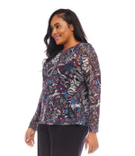 Plus Size Long Sleeve Paisley Crewneck Top