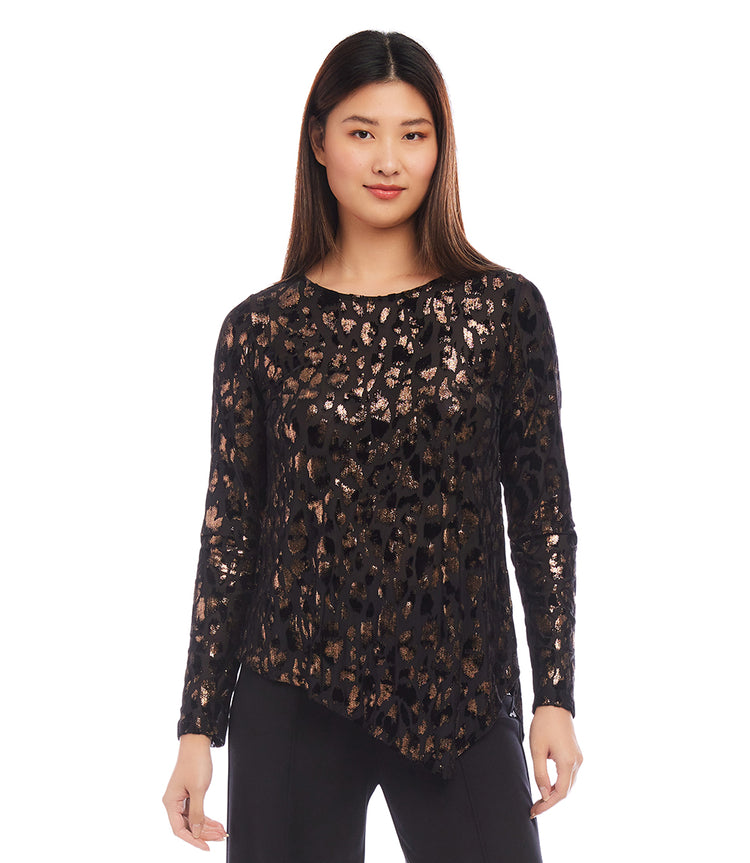 Petite Size Velvet Burnout Asymmetric Top