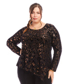 Plus Size Velvet Burnout Asymmetric Top