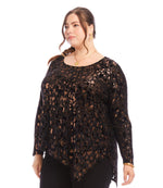 Plus Size Velvet Burnout Asymmetric Top