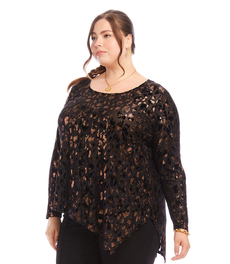 Plus Size Velvet Burnout Asymmetric Top