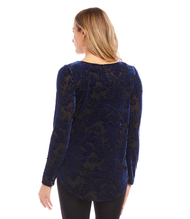 Petite Size Velvet Burnout Shirttail Top