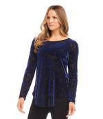 Petite Size Velvet Burnout Shirttail Top