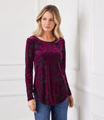 Petite Size Velvet Burnout Shirttail Top