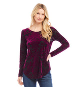 Petite Size Velvet Burnout Shirttail Top