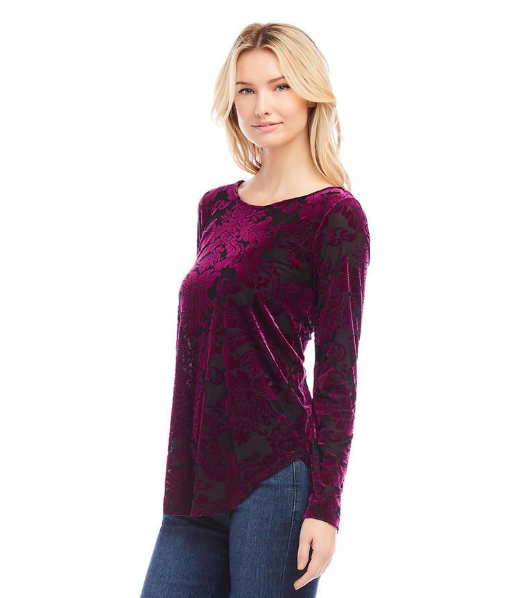 Petite Size Velvet Burnout Shirttail Top