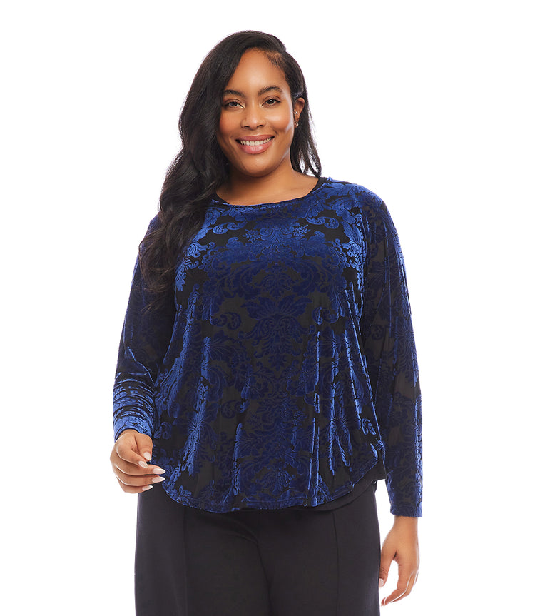 Plus Size Velvet Burnout Shirttail Top