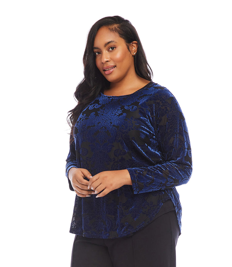 Plus Size Velvet Burnout Shirttail Top