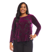 Plus Size Velvet Burnout Shirttail Top