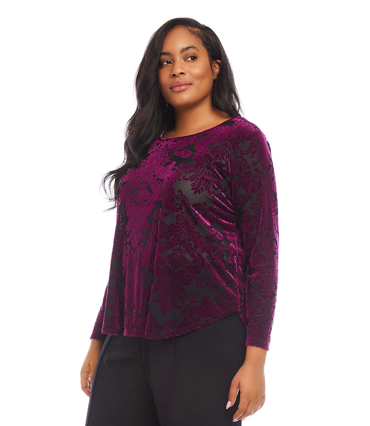 Plus Size Velvet Burnout Shirttail Top