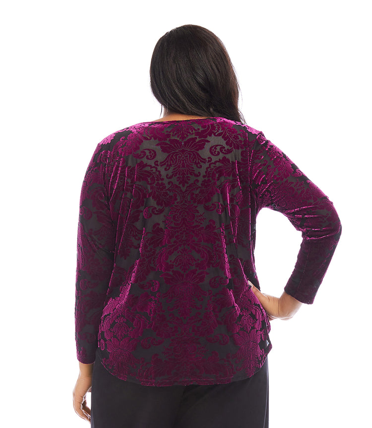 Plus Size Velvet Burnout Shirttail Top