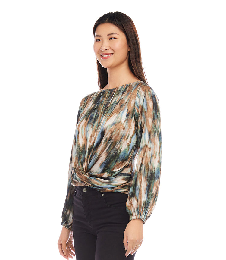 Satin Boatneck Drape Top