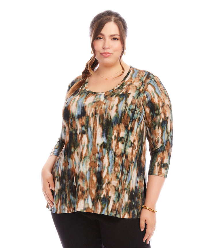 Plus Size 3/4 Sleeve Side Slit Top