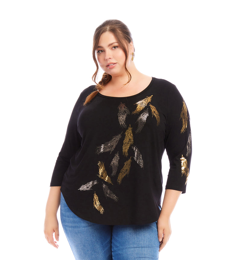 Plus Size Printed Shirttail Metallic Top