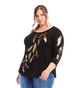 Plus Size Printed Shirttail Metallic Top