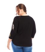 Plus Size Printed Shirttail Metallic Top