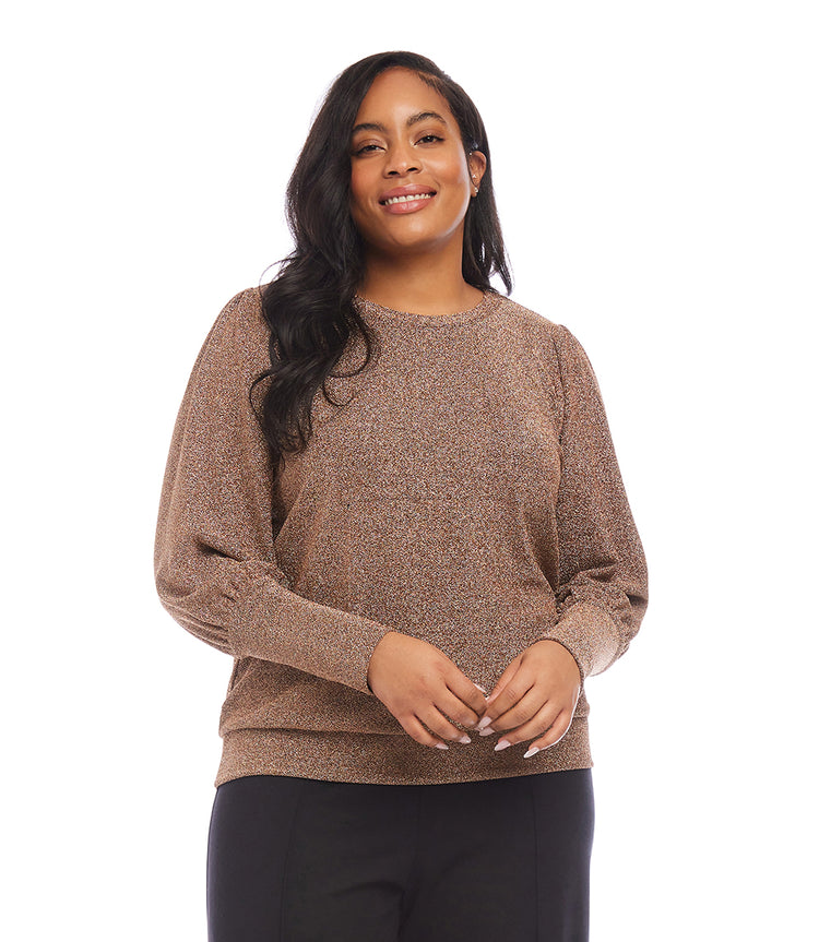 Plus Size Bishop Sleeve Metallic Top