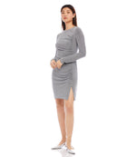 Long Sleeve Shirred Metallic Dress