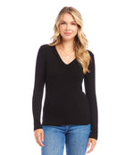 Ribbed Long Sleeve V-neck Top