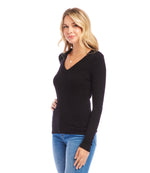 Ribbed Long Sleeve V-neck Top