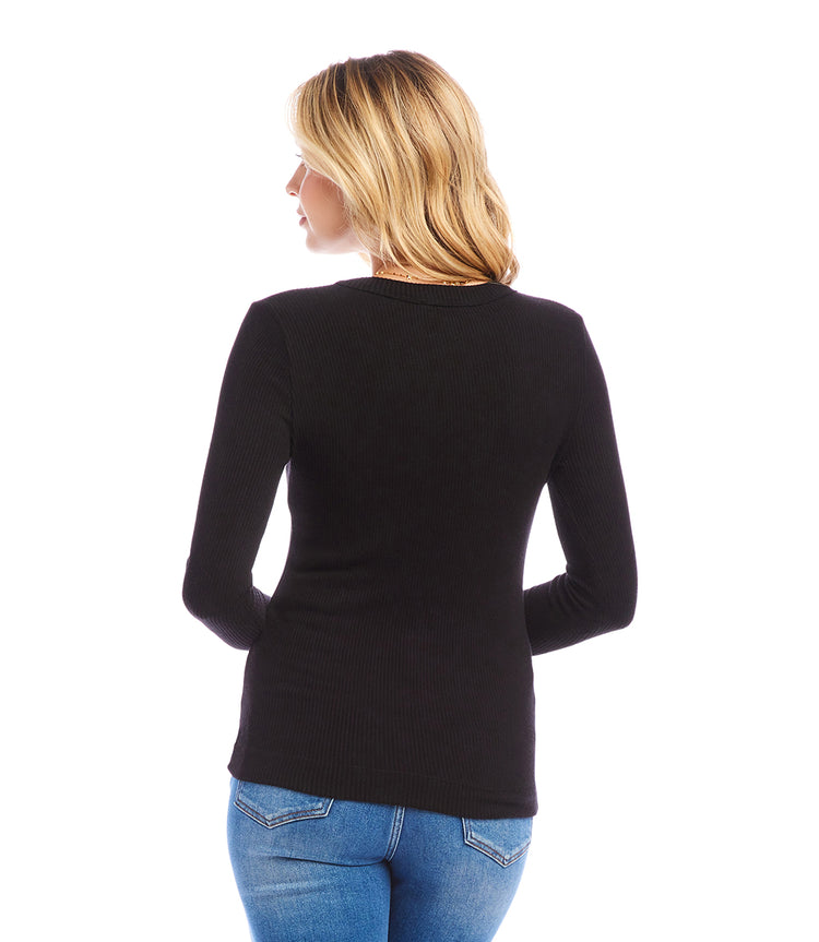 Ribbed Long Sleeve V-neck Top