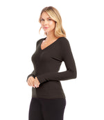 Ribbed Long Sleeve V-neck Top