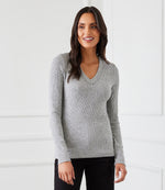 Ribbed Long Sleeve V-neck Top