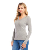 Ribbed Long Sleeve V-neck Top