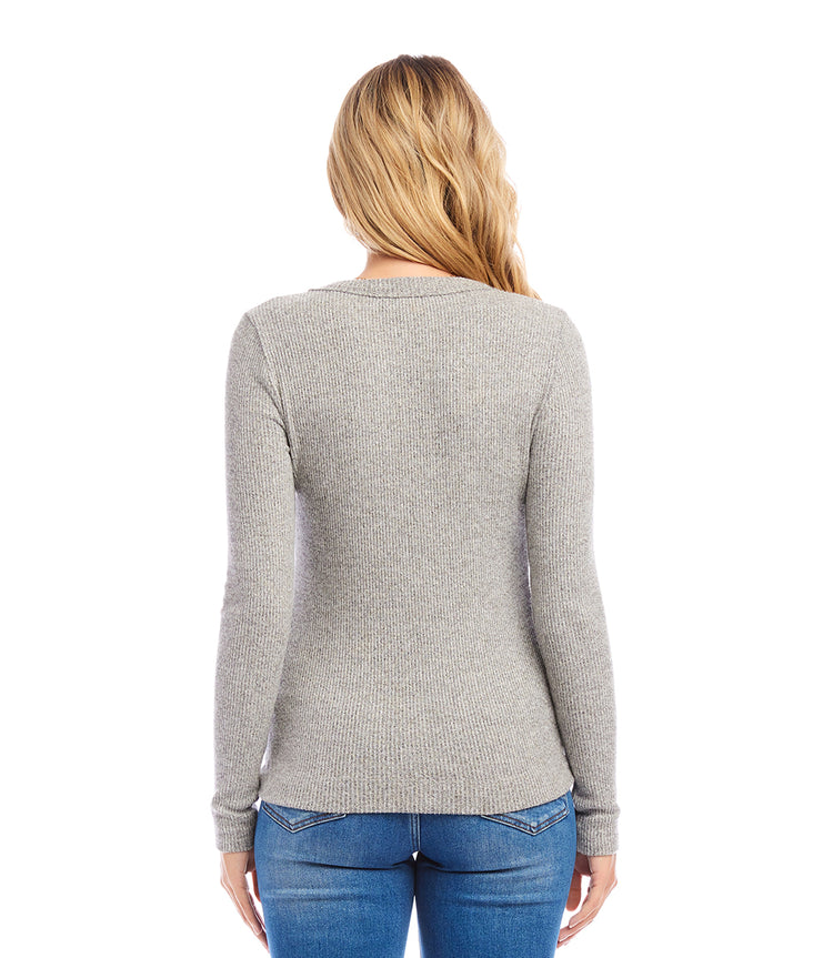 Ribbed Long Sleeve V-neck Top