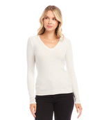 Ribbed Long Sleeve V-neck Top