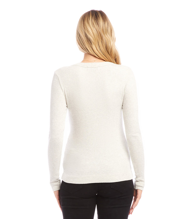 Ribbed Long Sleeve V-neck Top