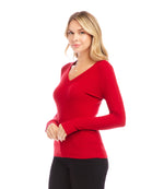 Ribbed Long Sleeve V-neck Top