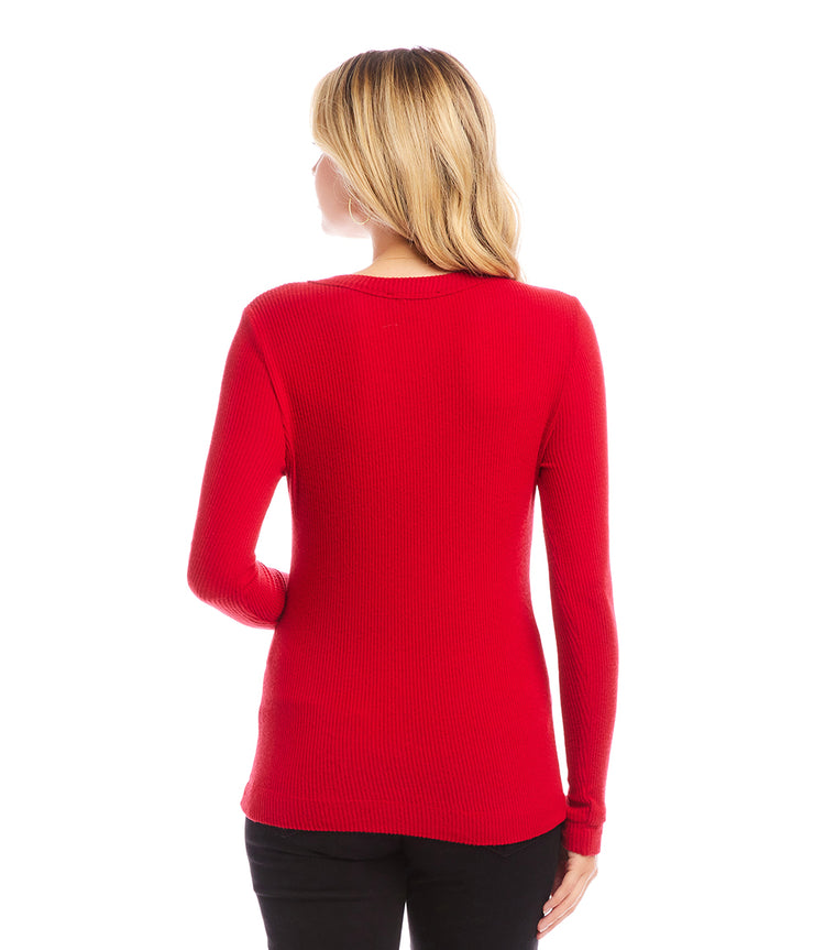 Ribbed Long Sleeve V-neck Top