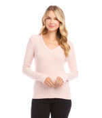 Ribbed Long Sleeve V-neck Top