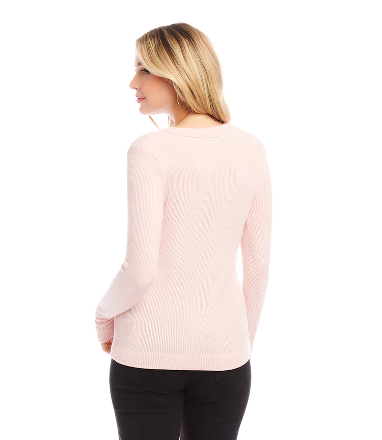 Ribbed Long Sleeve V-neck Top