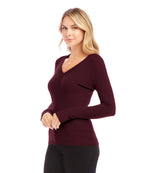 Ribbed Long Sleeve V-neck Top