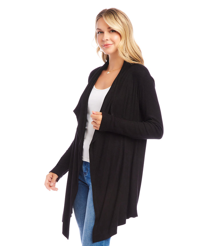 Ribbed Drape Front Cardigan