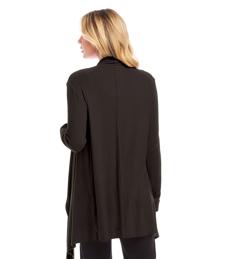 Ribbed Drape Front Cardigan