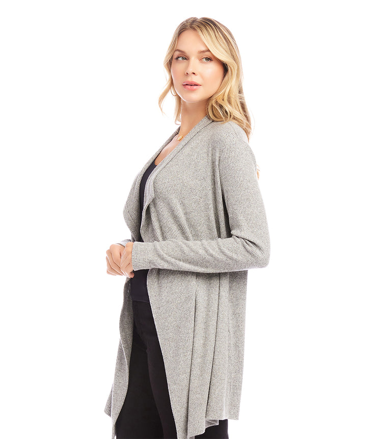 Ribbed Drape Front Cardigan