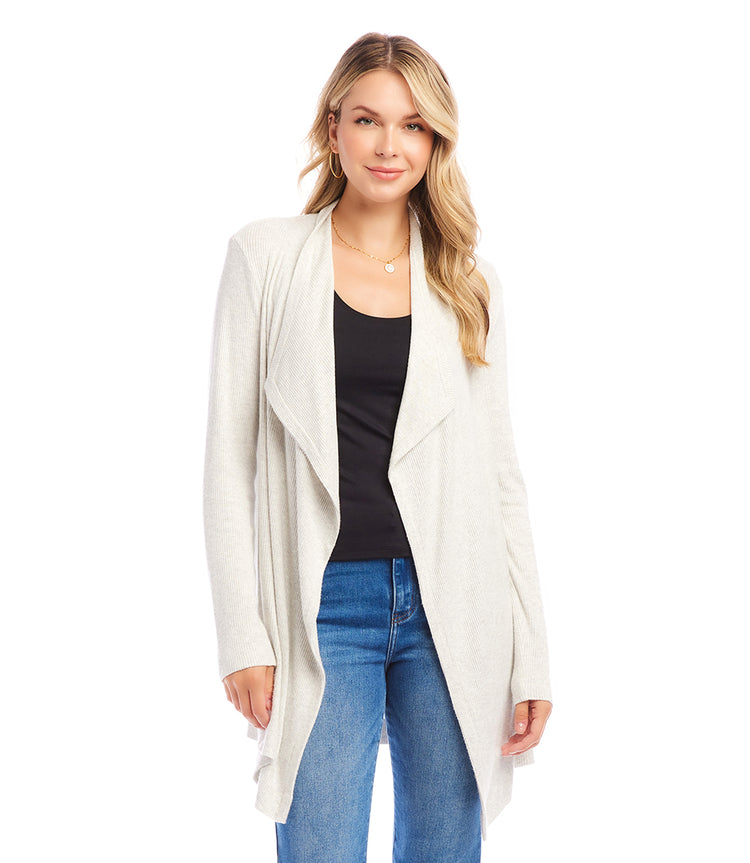 Ribbed Drape Front Cardigan