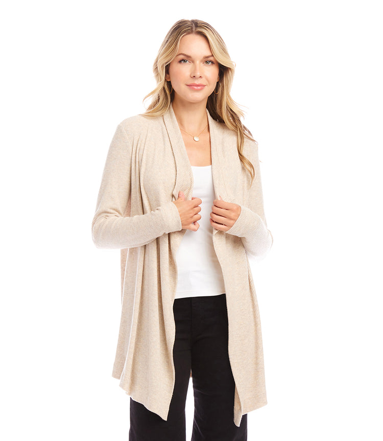 Ribbed Drape Front Cardigan