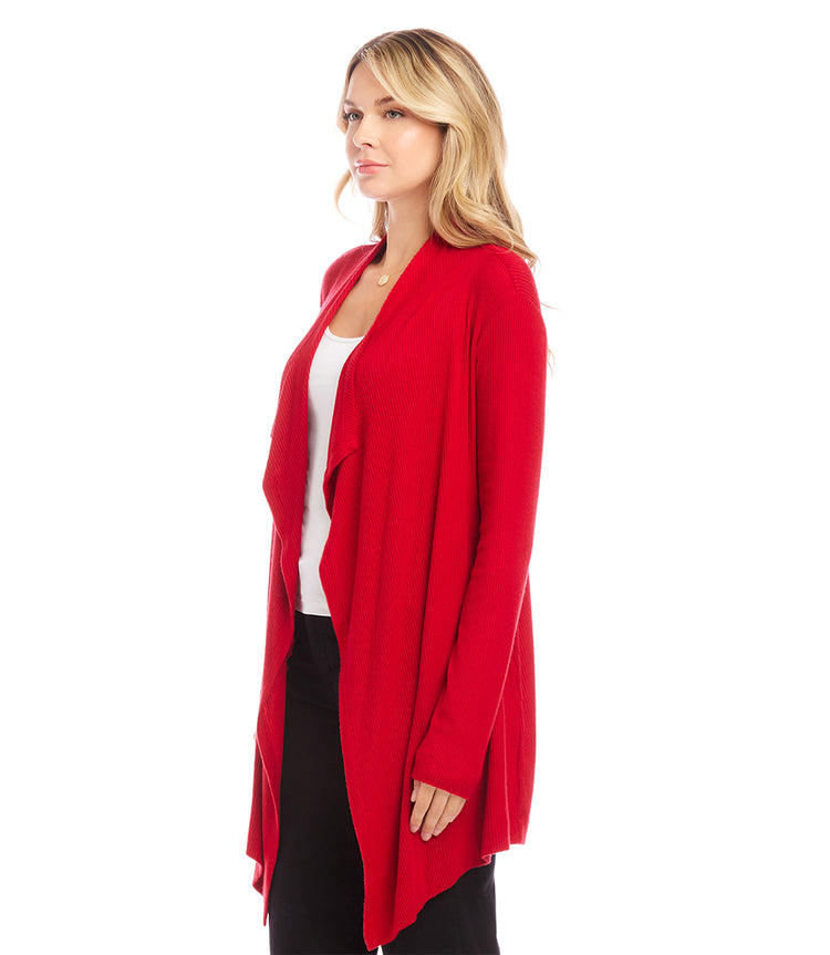 Ribbed Drape Front Cardigan